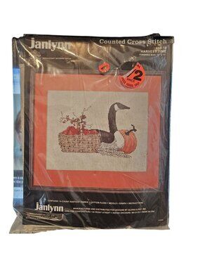 Vintage Janlynn Counted Cross Stitch Kit HARVEST TIME Goose Pumpkin 59-18